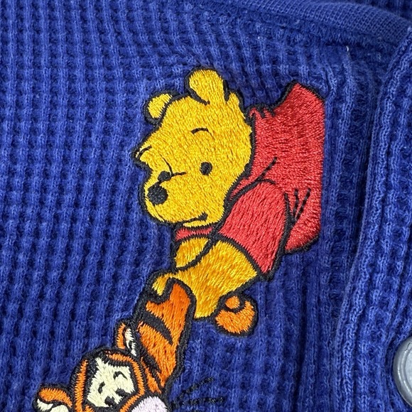 VTG Disney‎ Store Waffle Knit Henley L Blue Winnie The Pooh Tigger Rabbit Piglet - Picture 15 of 16
